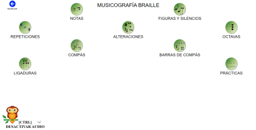 Menú Iniciación a  la Musicografía Braille